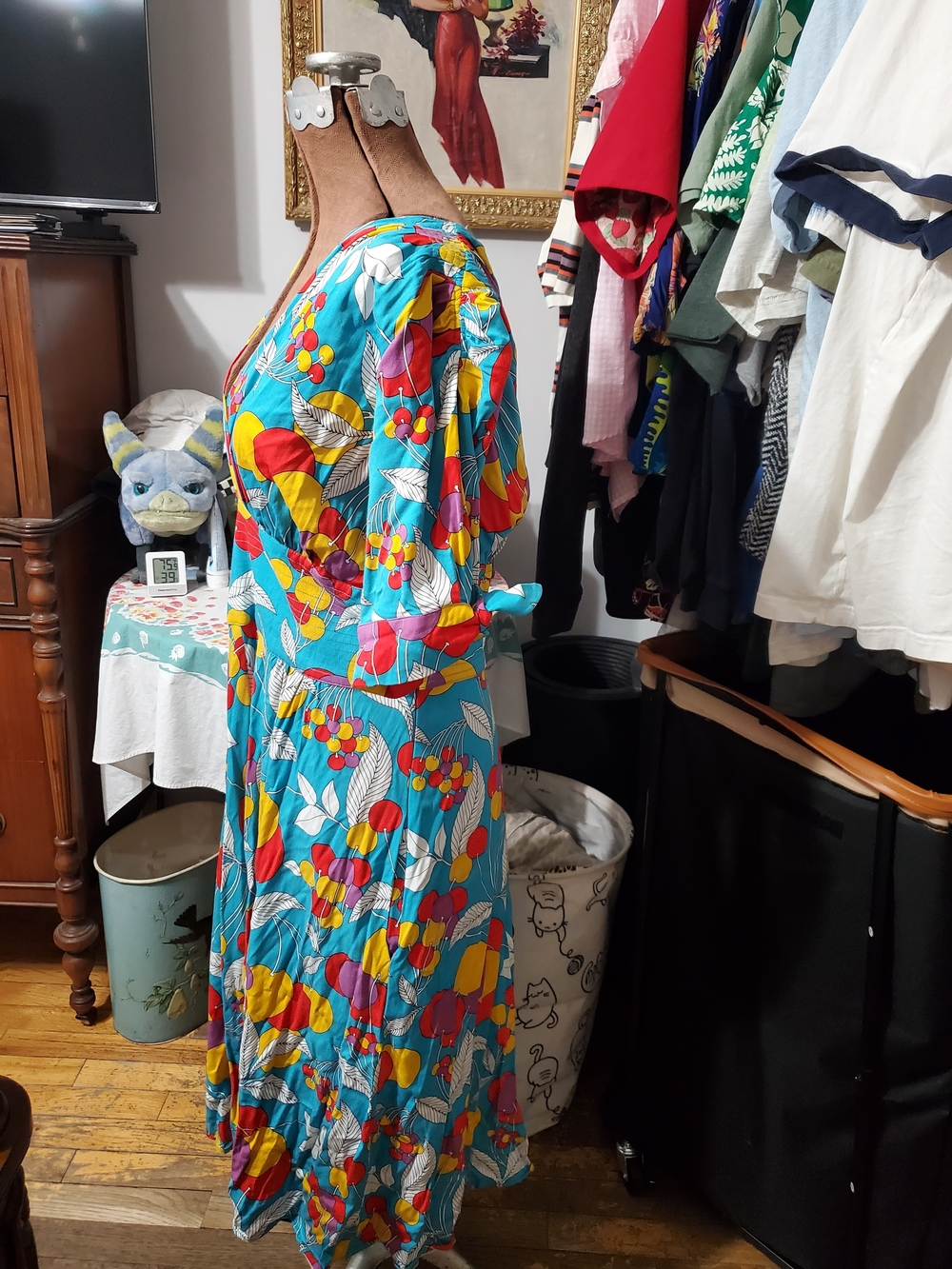 Trashy Diva Teal Midi Dress with Multicolor Fruit Print - Picture 2 of 5